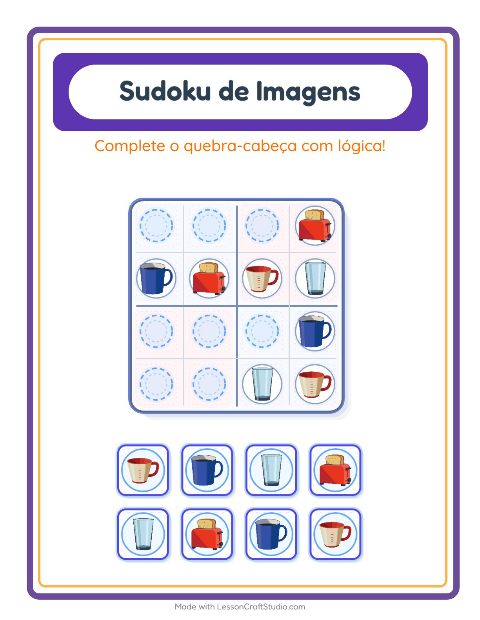 Pré-visualização da ficha de Sudoku Ilustrado para Educação infantil (pré-escola, 5-7 anos)