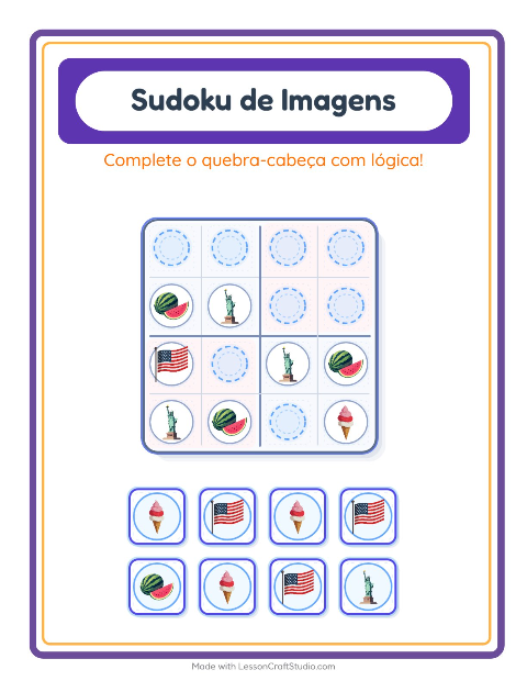 Pré-visualização da ficha de Sudoku Ilustrado para Educação infantil (pré-escola, 5-7 anos)