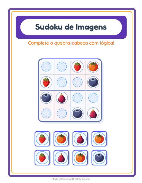 Pré-visualização da ficha de Sudoku Ilustrado para Educação infantil (pré-escola, 5-7 anos)