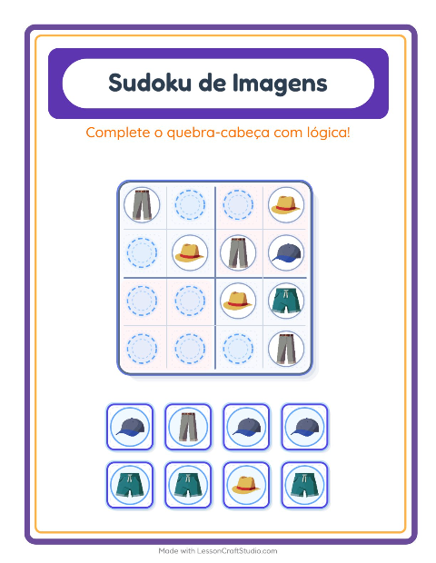 Pré-visualização da ficha de Sudoku Ilustrado para Educação infantil (pré-escola, 5-7 anos)