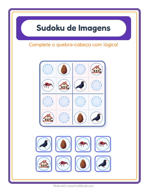Pré-visualização da ficha de Sudoku Ilustrado para Educação infantil (pré-escola, 5-7 anos)