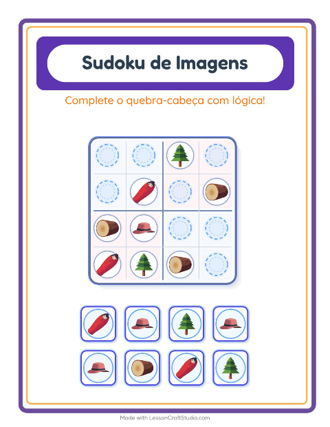 Pré-visualização da ficha de Sudoku Ilustrado para Educação infantil (pré-escola, 5-7 anos)