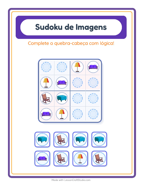 Pré-visualização da ficha de Sudoku Ilustrado para Educação infantil (pré-escola, 5-7 anos)