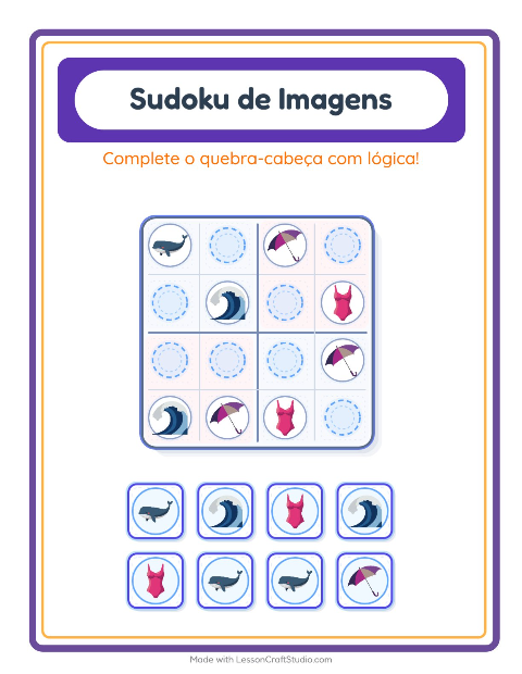 Pré-visualização da ficha de Sudoku Ilustrado para Educação infantil (pré-escola, 5-7 anos)
