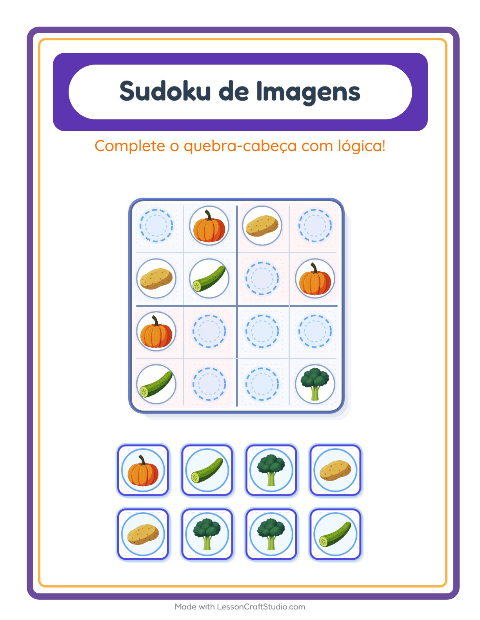 Pré-visualização da ficha de Sudoku Ilustrado para Educação infantil (pré-escola, 5-7 anos)