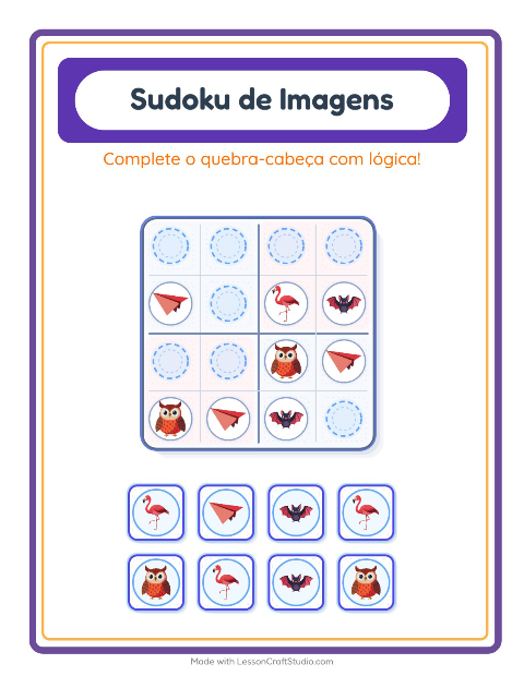 Pré-visualização da ficha de Sudoku Ilustrado para Educação infantil (pré-escola, 5-7 anos)