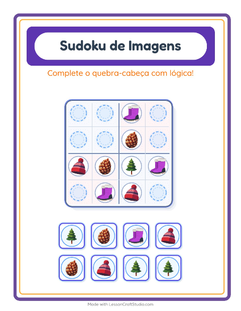 Pré-visualização da ficha de Sudoku Ilustrado para Educação infantil (pré-escola, 5-7 anos)