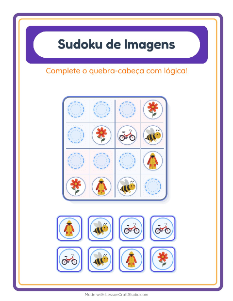Pré-visualização da ficha de Sudoku Ilustrado para Educação infantil (pré-escola, 5-7 anos)