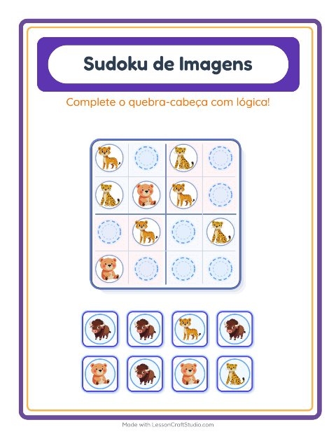 Pré-visualização da ficha de Sudoku Ilustrado para Educação infantil (pré-escola, 5-7 anos)