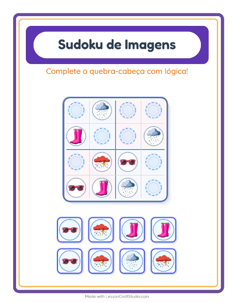 Pré-visualização da ficha de Sudoku Ilustrado para Educação infantil (pré-escola, 5-7 anos)