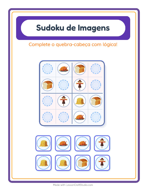 Pré-visualização da ficha de Sudoku Ilustrado para Educação infantil (pré-escola, 5-7 anos)