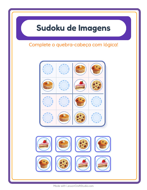 Pré-visualização da ficha de Sudoku Ilustrado para Educação infantil (pré-escola, 5-7 anos)