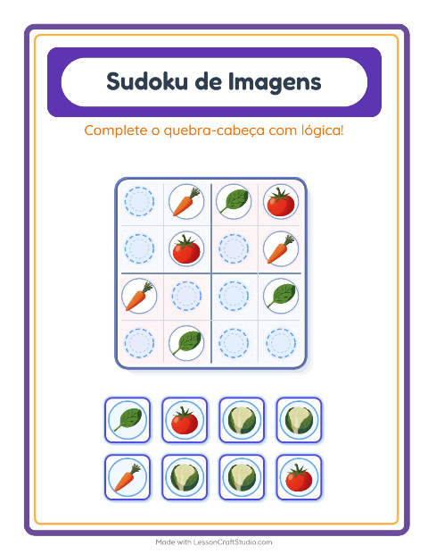 Pré-visualização da ficha de Sudoku Ilustrado para Educação infantil (pré-escola, 5-7 anos)