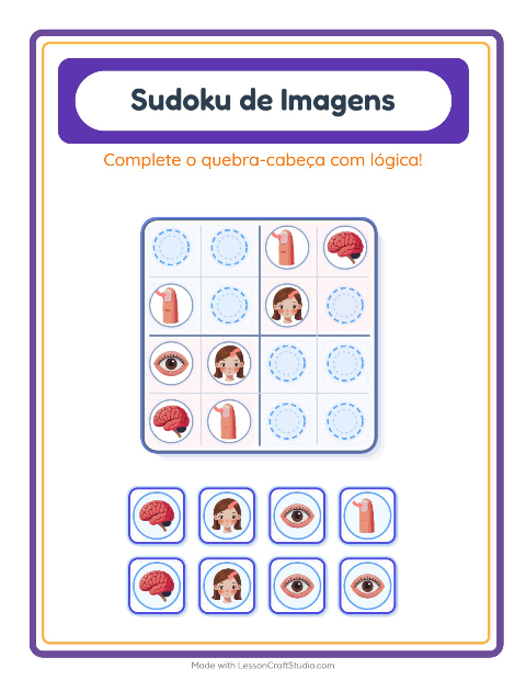 Pré-visualização da ficha de Sudoku Ilustrado para Educação infantil (pré-escola, 5-7 anos)