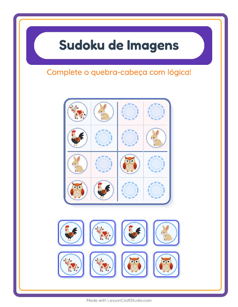 Pré-visualização da ficha de Sudoku Ilustrado para Educação infantil (pré-escola, 5-7 anos)