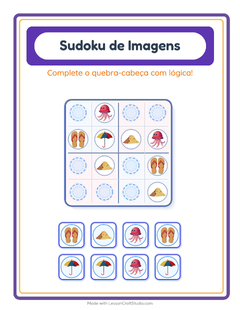 Pré-visualização da ficha de Sudoku Ilustrado para Educação infantil (pré-escola, 5-7 anos)