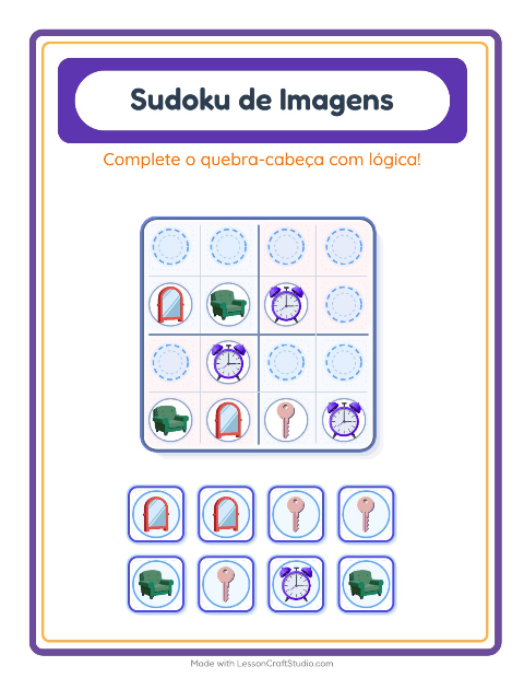 Pré-visualização da ficha de Sudoku Ilustrado para Educação infantil (pré-escola, 5-7 anos)