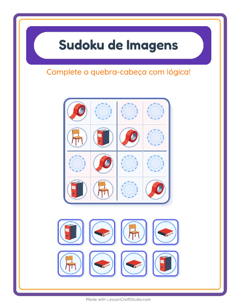 Pré-visualização da ficha de Sudoku Ilustrado para Educação infantil (pré-escola, 5-7 anos)