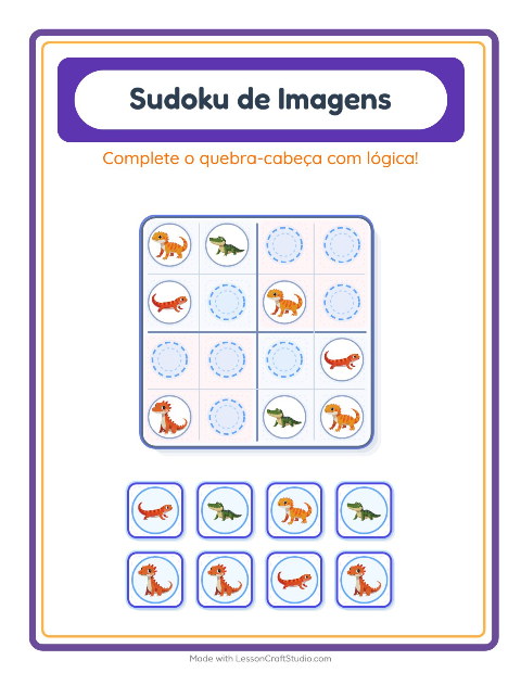 Pré-visualização da ficha de Sudoku Ilustrado para Educação infantil (pré-escola, 5-7 anos)