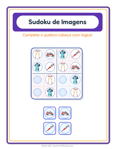 Pré-visualização da ficha de Sudoku Ilustrado para Educação infantil (pré-escola, 5-7 anos)