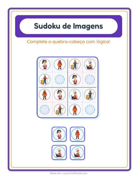 Pré-visualização da ficha de Sudoku Ilustrado para Educação infantil (pré-escola, 5-7 anos)