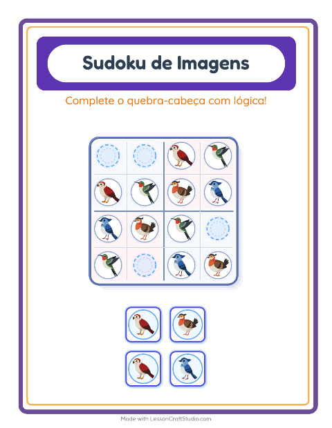 Pré-visualização da ficha de Sudoku Ilustrado para Educação infantil (pré-escola, 5-7 anos)