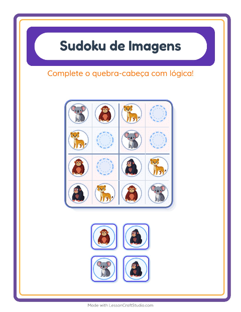 Pré-visualização da ficha de Sudoku Ilustrado para Educação infantil (pré-escola, 5-7 anos)