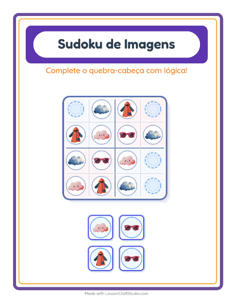 Pré-visualização da ficha de Sudoku Ilustrado para Educação infantil (pré-escola, 5-7 anos)