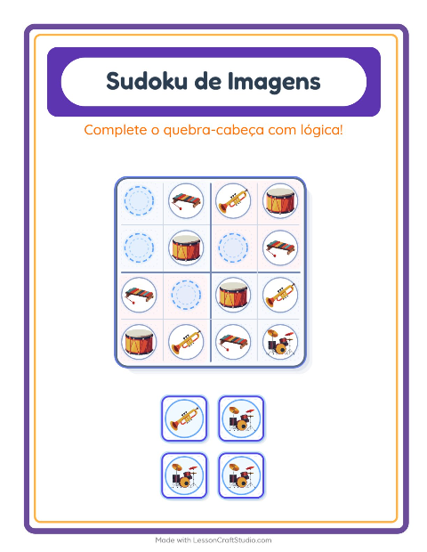 Pré-visualização da ficha de Sudoku Ilustrado para Educação infantil (pré-escola, 5-7 anos)