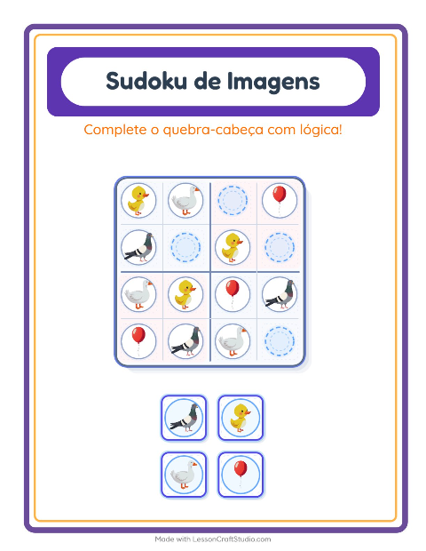 Pré-visualização da ficha de Sudoku Ilustrado para Educação infantil (pré-escola, 5-7 anos)