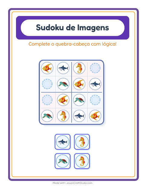 Pré-visualização da ficha de Sudoku Ilustrado para Educação infantil (pré-escola, 5-7 anos)
