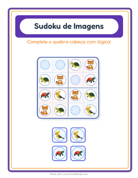 Pré-visualização da ficha de Sudoku Ilustrado para Educação infantil (pré-escola, 5-7 anos)