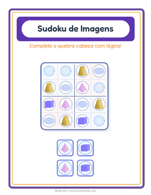 Pré-visualização da ficha de Sudoku Ilustrado para Educação infantil (pré-escola, 5-7 anos)