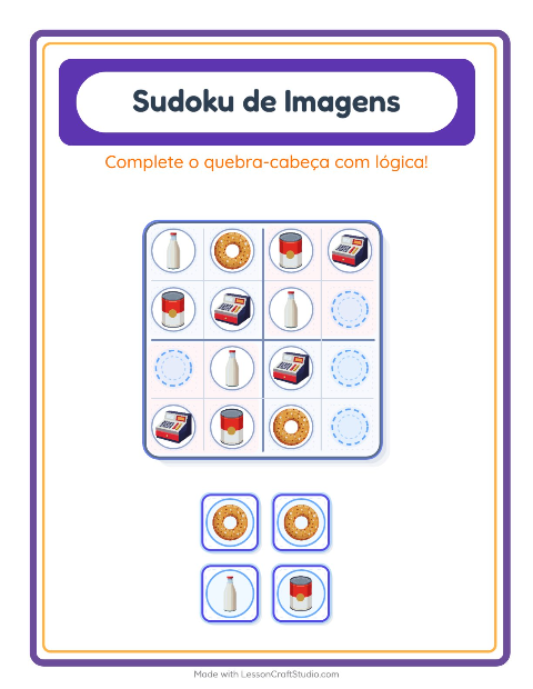 Pré-visualização da ficha de Sudoku Ilustrado para Educação infantil (pré-escola, 5-7 anos)