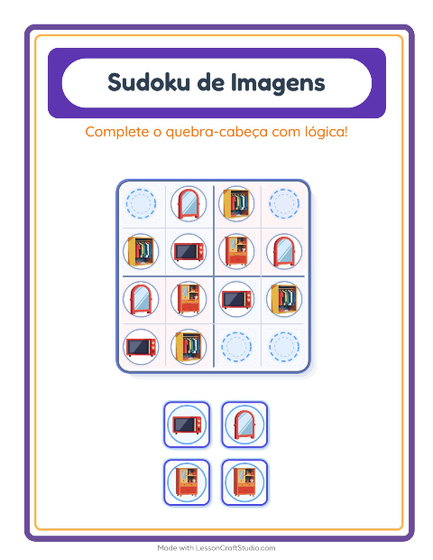 Pré-visualização da ficha de Sudoku Ilustrado para Educação infantil (pré-escola, 5-7 anos)