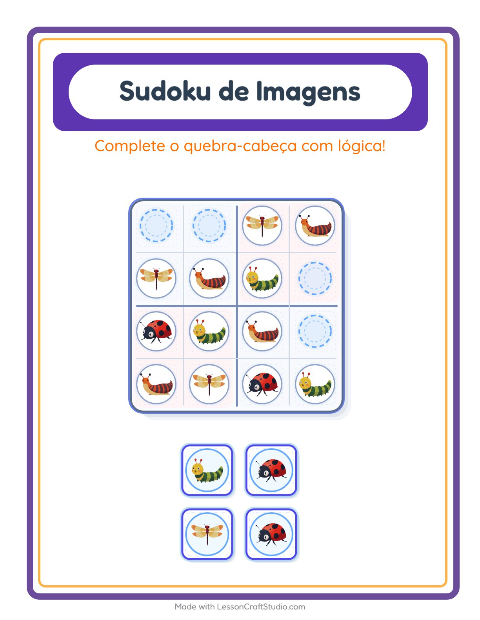 Pré-visualização da ficha de Sudoku Ilustrado para Educação infantil (pré-escola, 5-7 anos)