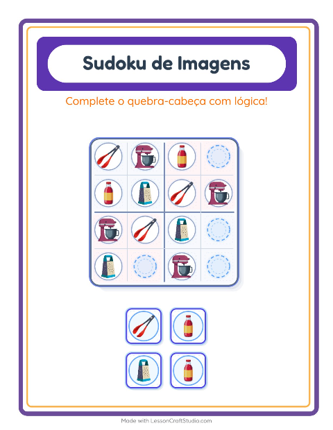 Pré-visualização da ficha de Sudoku Ilustrado para Educação infantil (pré-escola, 5-7 anos)