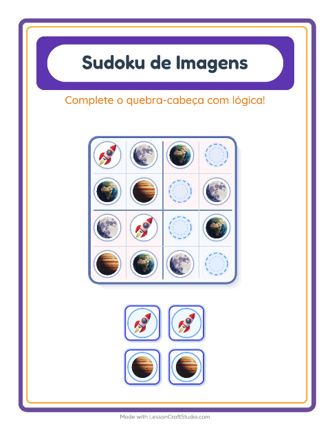 Pré-visualização da ficha de Sudoku Ilustrado para Educação infantil (pré-escola, 5-7 anos)