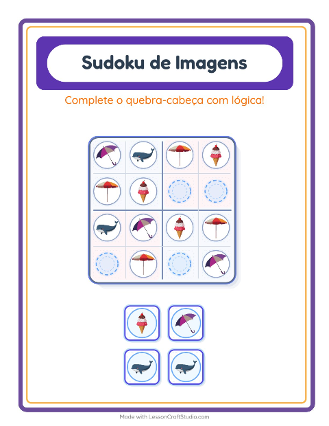 Pré-visualização da ficha de Sudoku Ilustrado para Educação infantil (pré-escola, 5-7 anos)