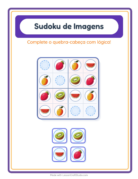 Pré-visualização da ficha de Sudoku Ilustrado para Educação infantil (pré-escola, 5-7 anos)