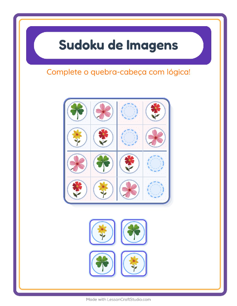 Pré-visualização da ficha de Sudoku Ilustrado para Educação infantil (pré-escola, 5-7 anos)