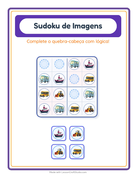 Pré-visualização da ficha de Sudoku Ilustrado para Educação infantil (pré-escola, 5-7 anos)