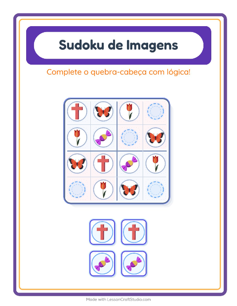 Pré-visualização da ficha de Sudoku Ilustrado para Educação infantil (pré-escola, 5-7 anos)