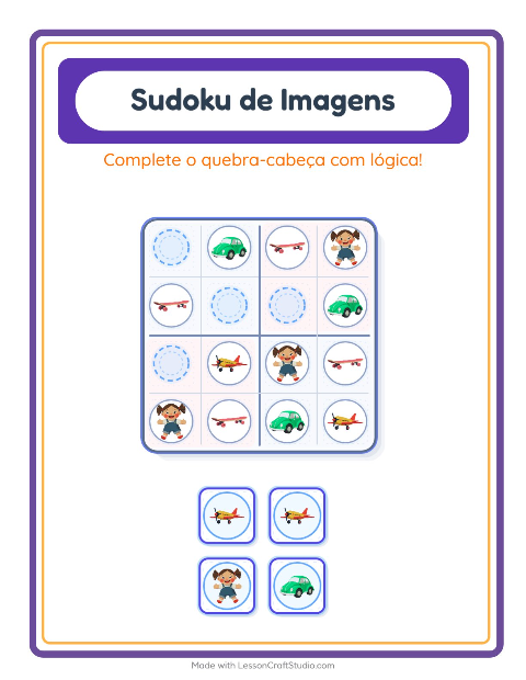 Pré-visualização da ficha de Sudoku Ilustrado para Educação infantil (pré-escola, 5-7 anos)
