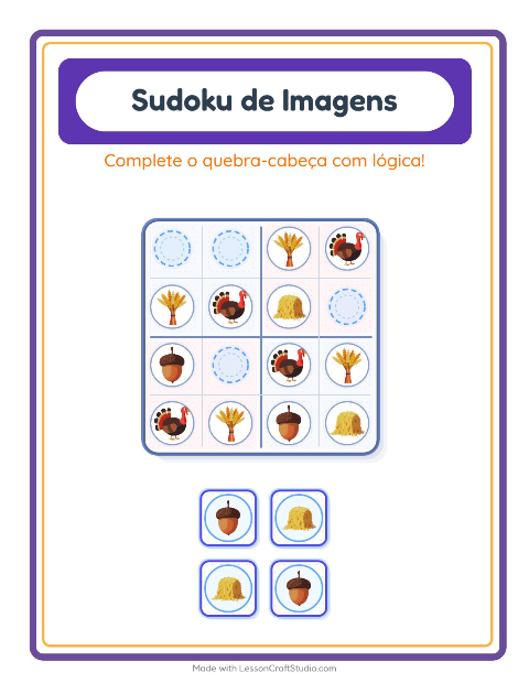 Pré-visualização da ficha de Sudoku Ilustrado para Educação infantil (pré-escola, 5-7 anos)