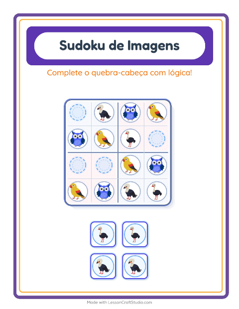 Pré-visualização da ficha de Sudoku Ilustrado para Educação infantil (pré-escola, 5-7 anos)