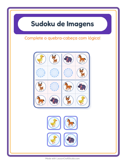 Pré-visualização da ficha de Sudoku Ilustrado para Educação infantil (pré-escola, 5-7 anos)