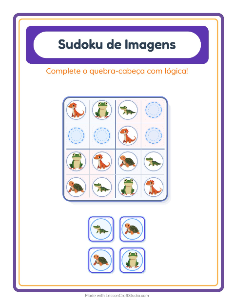 Pré-visualização da ficha de Sudoku Ilustrado para Educação infantil (pré-escola, 5-7 anos)
