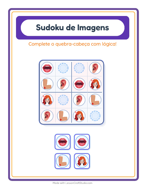 Pré-visualização da ficha de Sudoku Ilustrado para Educação infantil (pré-escola, 5-7 anos)