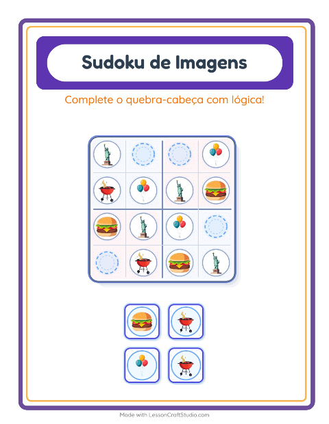 Pré-visualização da ficha de Sudoku Ilustrado para Educação infantil (pré-escola, 5-7 anos)